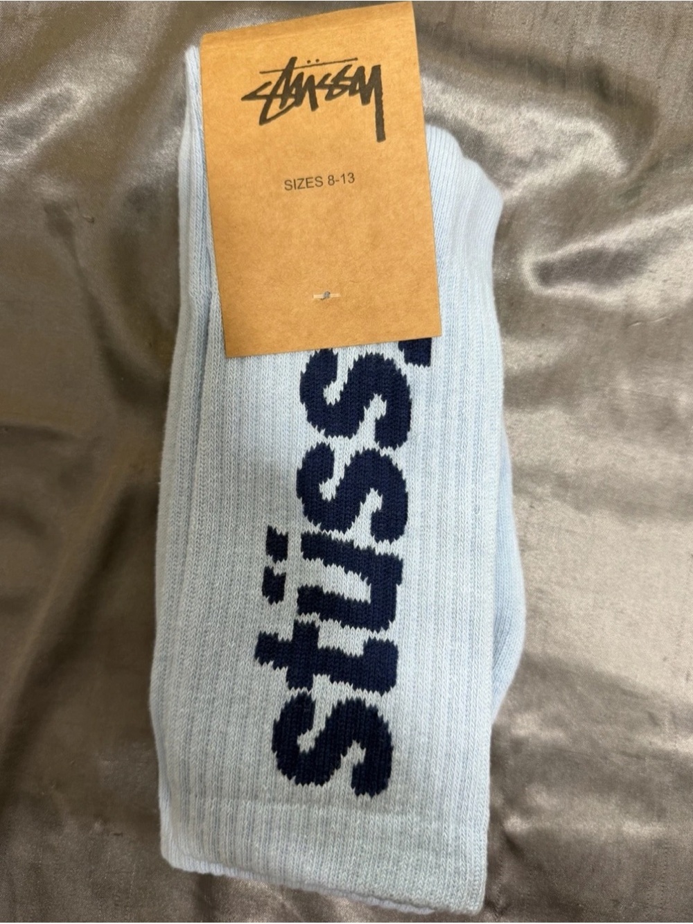 Stussy Men's Logo Crew Socks Size 8-13 Light Blue/Navy New w/ Tags